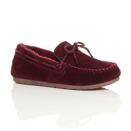 Womens ladies fur lined flexible sole boat shoes moccasins slippers size 8 41