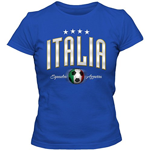 Damen Fußball T-Shirt Italien Italia Italy Football EM Trikot DTG, Farbe:blau;Größe:L