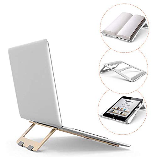Preisvergleich Produktbild Laptopständer, tragbarer Laptopständer, Faltbarer, Leichter, belüfteter Laptophalter aus Aluminium mit Anti-Rutsch-Design, Einstellbarer, ergonomischer Halter, Gold