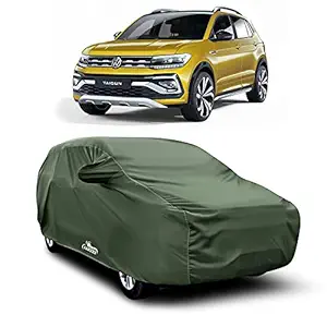 Drench - Waterproof - dust Proof - car Body Cover for Compatible with Volkswagon Taigun car Cover - Water UV Proof - car Body Cover (Life Time Mehandi with Mirror)