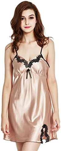 EKimmer Sleepwear Pyjamas Women Home Clothing Nightgowns Lace Robe V-Neck Nightgown Silk Satin Night Dress Sexy Lingerie