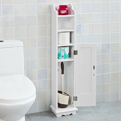 SoBuy® FRG177-W Freistehend weiß Toilettenrollenhalter Toilettenpapieraufbewahrung Badregal Standschrank BHT ca: 21x99x16cm - 3
