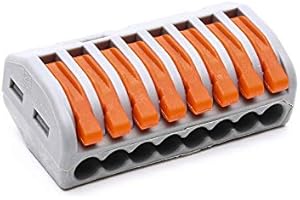 Lot de 10 bornes de câblage universelle compactes type 222-418, maidodo mini connecteurs rapides à pousser 8 entrées, Orange, Matériau PA 6.6