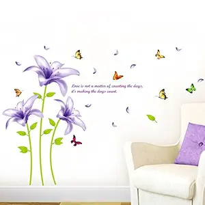 Amazon Brand - Solimo Wall Sticker for Bedroom (Purple Lily Flowers ), Ideal Size on Wall: 140 x 95 cm