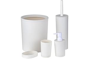 ZANBEEL BATHROOM SET 5 PIECE ACCESSORY Lotion Dispenser, Toothbrush Holder, Tumbler Cup, Soap Dish, Trash Can And Toilet Brush (White)