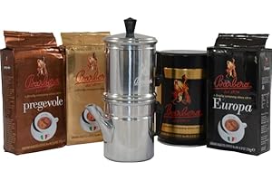 Caffè Barbera – Moka da 3 Tazze – Caffettiera Napoletana + Kit di Caffè Macinato 1kg - Pregevole, Barbera, Can, Europa – 4x250g – Idea Regalo