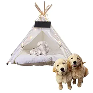 peyamii pet Tent Portable Puppy Sweet Bed Suitable for Small Dogs or Cats Natural Cotton Canvas with Cushions Lights can wash kennels 20x20x24inche