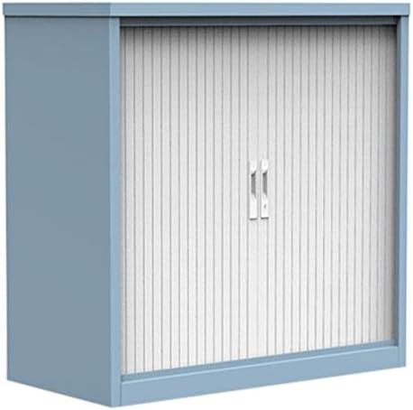Simply Office TAMB1016PBW 1016 mm Side Opening Tambour with Levelling Feet/Graphite Grey Shelf - Pastel Blue/White Blind