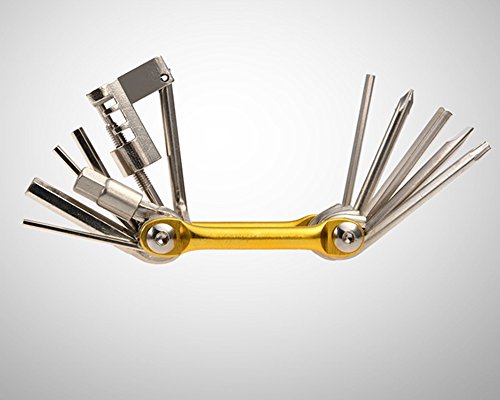 LARS360 Fahrrad Multitool 11 in 1 Multifunktionswerkzeug mit Inbusschlüssel und Steckschlüsseln klappbar Tools Kit Blau/Gold - 3
