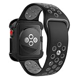 MoKo Armband für Apple Watch 38mm Series 3/2/1, Silikon Ersatzband Sportarmband mit Schutzhülle, Stoßfestes Uhrenarmband Strap - Schwarzgrau