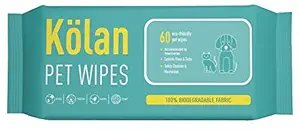 Kolan Eco-Friendly Pet Wipes 100% Biodegradable Fabric ? Fragrance Free Grooming Wet Wipes for Dog | Cat | Puppies | Rabbit | Small Pets, 60 Count