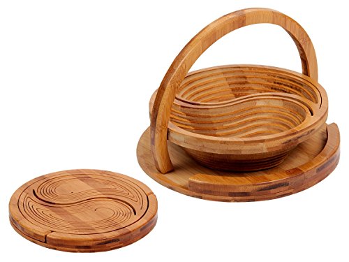 Knabberschale Snackkorb Faltkorb Chipskorb Obstkorb Snack Korb Früchtekorb Holz faltbar mit Griff von Alsino, Variante wählen:OK-16 Yin Yang