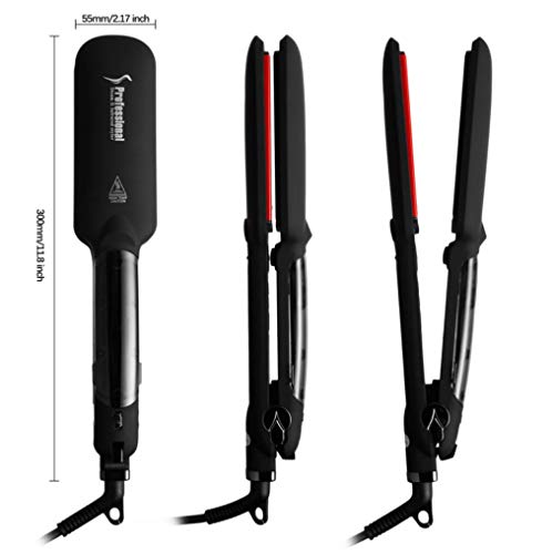 Infrared Steam Hair Straightener  Professional Steam Infrared Flat Iron Ceramic Heat Plate  Anion Care Adjustable Temperature With Digital LCD Display For All Types  360 Swivel Cord Black