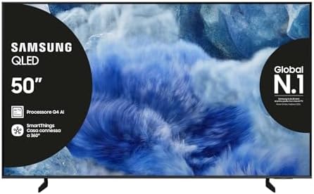 Samsung QLED 4K Vision AI Smart TV 50'' QE50Q8FAAUXZT, Q8F, Q4 AI Processor, 4K Upscaling, OTS Lite, Air Slim Design, 100% di Volume Colore con Quantum Dot, PACCHETTO INTRATTENIMENTO, 2025