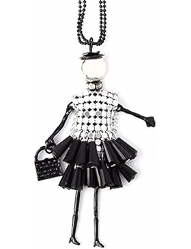 Anhänger putzige Puppe mit Handtasche und Hut - Kleid in Silber mit Halskette