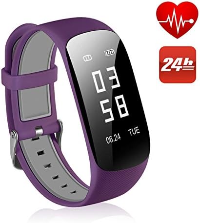 Fitness Trackers IP67 Waterproof with Heart Rate Monitor, Bluetooth 4.0 Waterproof Smart Fitness Wristband Bracelet Sport Pedometer 24-Hour Auto Activity Tracker with Alarm, Step Tracker, Calorie Counter, Sleep Monitor for iOS iPhone Android Smart Phone (Pruple)