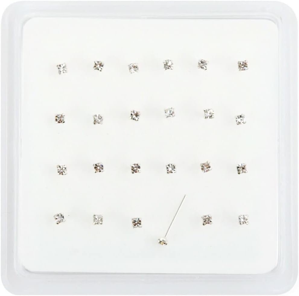 Pack Of 24 solid 925 sterling silver clear jewel cubic zirconia nose studs comes boxed