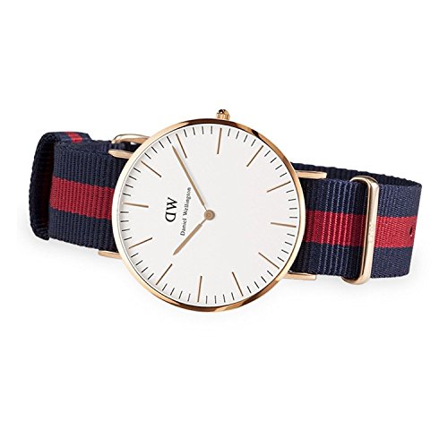 Daniel-Wellington-Herren-Armbanduhr-Analog-Quarz-One-Size-wei-blaurot