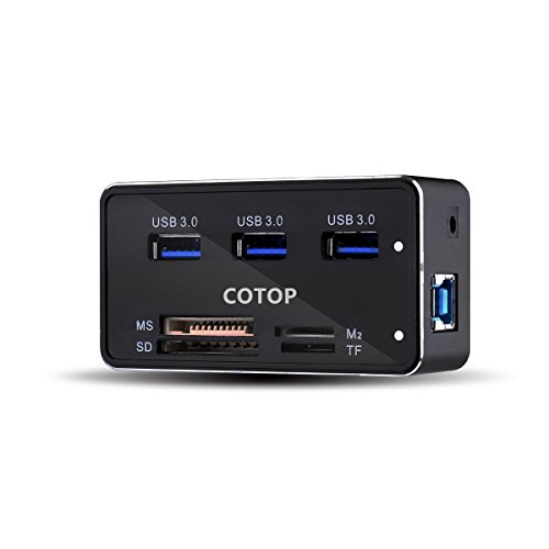 Cotop USB 3.0 Kartenleser Hub 3 * USB Slots High Speed Externer Speicherkartenleser für MS, Micro SD, M2, TF, hohe Speicherkapazität Kompatibel mit Mac PC Laptop(USB 3.0)
