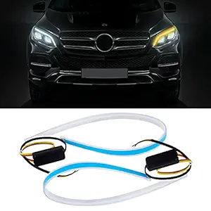 FABTEC 60 cm Flexible White Daytime Running Light for Cars & Bikes with Matrix Yellow Indicator with Turn Sequential Flow (60 cm, Set of 2 Pieces)