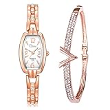 Knowin Damen Uhren Licht Lady Temperament Watch Armband Set Kettenuhr Geburtstagsgeschenk Analog Quarz Uhr mit Edelstahl Armband Klassische Mode Romantisch + Schmuck Manschette Armband Set