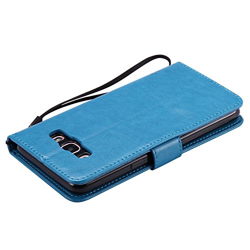 Samsung Galaxy J5 2016 Hülle Blau im Retro Wallet Design,Cozy Hut Samsung Galaxy J5 2016 Hülle Leadertasche Premium Lederhülle Flip Case im Bookstyle Folio Cover Kartenfächer Magnetverschluss und Standfunktion Leder Schale Etui für Samsung Galaxy J5 2016 / SM-J510 5,2 Zoll Handytasche Schutzhülle Katzen und Bäume Muster – blau - 5