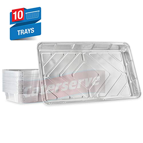 Caterserve Disposable Aluminium Foil Trays Containers for Baking Cooking Freezing and Storing Tray Size 32cm x 20cm x 3.3cm (10 Pack)