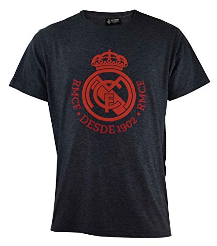 Camiseta Oficial del Real Madrid con Logotipo Gris 2018 2019 en blíster, Gris Oscuro, L