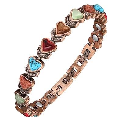 Jeracol Lymphatic Drainage Copper Magnetic Bracelets For Women,copper Bracelet With Heart Shape Stone,adjustable Length With Sizing Tool In Gift Box(colorful)