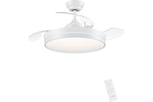 CJOY Ventilatore da soffitto con luce, 107 cm, ventilatore a soffitto con 3 lame retrattili, ventilatore da soffitto silenzioso reversibile estate e inverno, 6 velocità, tempismo, 3 temperatura di