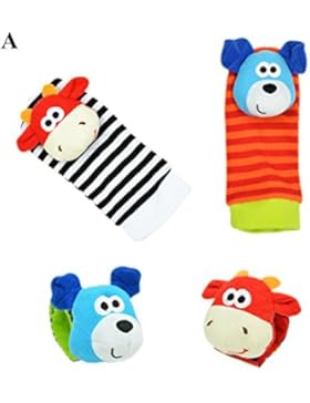 Eleery 4pc Unisex Baby Tiere Fuß Socken Handgelenkrassel und Füßefinder Set für Säuglings-Baby Neugeborene Sockchen