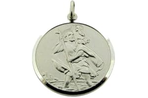 CHRISTOPHER JAMES OF LONDON Solid 925 Sterling Silver Mens Gents 22mm Round St Christopher Medal Pendant With Travellers Prayer In Gift Box