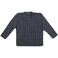 Men’s Short Shirt Kurta Navy Blue Striped Cotton Yoga Boho Tunic XL