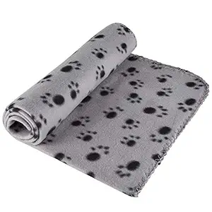 Electomania Puppy Blanket Paw Prints Pet Cushion Small Dog Cat Bed Soft Warm Sleep Mat (Grey, Medium)
