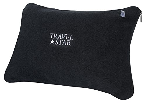 2er Set: Aufblasbares Nackenhörnchen + Kissen mit Fleece-Bezug (Schwarz) (TS-N-4001) - 5