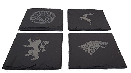 Game of Thrones inspiriert Gravur House Sigils – Untersetzer aus Schiefer, 4 Stück