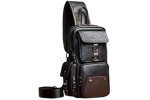 Hebetag Mochila cruzada de cuero para hombres y mujeres, bandolera para viajes o acampadas al aire libre