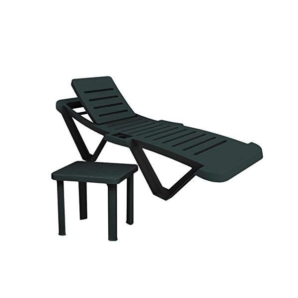 Resol Master Sun Lounger Plastic Adjustable Reclining UV Resistant Sunlounger & Matching Side Drinks Table - Stylish & Durable Garden Furniture - Green