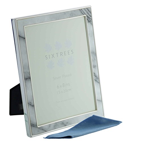 SixtreesGeorgette Silver Plated Photo Frame with Grey Marble effect insert for an 8" x 6" (203mm x 152mm) Picture. 2-686-68 - Complete with microfibre polishing cloth.