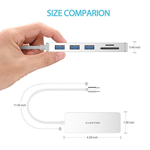 LENTION USB-C HUB, Typ c Adapter mit 3 Superspeed USB 3.0 Ports, 2 SD / TF Kartenleser Ports für Type-C Computer und Tablets wie MacBook 12″ 2015/2016, MacBook Pro 2016, Google Chromebook 2016 – Silber - 5