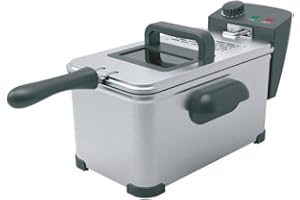 HomeTronix Deep Fat Fryer, 3.5 Litre Deep Fryer Easy Clean, with Viewing Window, Stainless Steel, Temperature Control, Removable Oil Basket, Silver