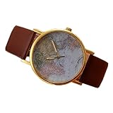 Retro Weltkarte Uhr Lederausstattung Leichtmetall Damen Analoge Quarz Armbanduhr Braun