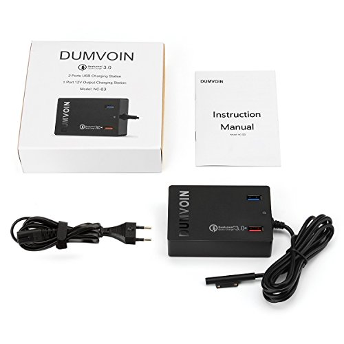 Microsoft Surface Pro 3 / Pro 4 Ladegerät;DUMVOIN 12V 2.58A Charger Power for Microsoft Surface Pro 3 Pro 4 Surface Book;Dual USB Ports Quick Charge 3.0 for Samsung S6 S7 Note Galaxy HTC LG iPad iPhone iPod and more -72W (Cord 7.8ft) - 5