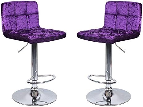 2 x Crushed Velvet Purple Breakfast Bar Stool Kitchen Barstools Dining Office Chair