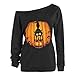 Produktbild Moonuy Frauen Schulterfrei Bluse Damen Langarm Pullover Halloween Kürbis Druck Retro Sweatshirt Pullover Tops Bluse Shirt