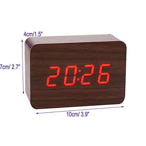 Evilandat Holz LED Digital Wecker Uhr mit Geräuschaktivierung Temperaturanzeige (Kein Adapter oder Batterien) - 4