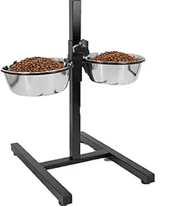 Home bargains Adjustable Stainless Steel Double Diner Stand Bowls Food Feeding Pet Dog Bowls (2800ml x 2),Color May Vary