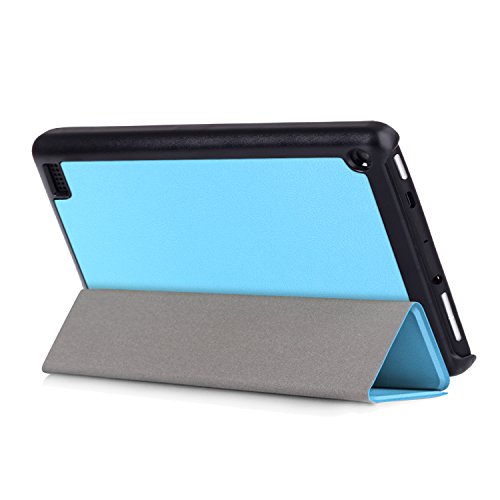 WindTeco Hülle für All-New Amazon Fire 7 Tablet (7 Zoll – 7. Generation, 2017 Modell) – Ultra Dünn und Leicht PU Leder Schutzhülle mit Standfunktion und Auto Aufwachen / Schlaf Funktion für Neue Fire 7 2017, Hellblau - 5
