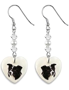 Border Collie Herz Perlmutt Ohrhänger