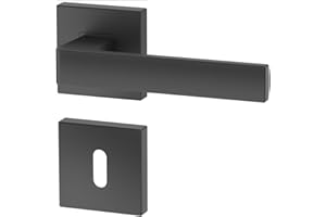 ERGO LINE Poignée de porte d'intérieur ERGO, graphite, pour portes d'intérieur à clé, poignée carrée graphite mate, garnitures de porte, poignée